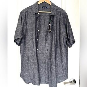 NWT Nautica Men's Chambray Lenin Blend Short Sleeve Button Down Shirt, XL